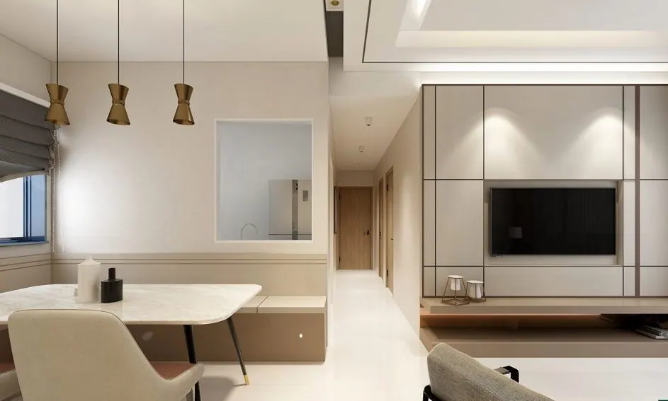 Living and dining in Hundred Palms Residences — interior by Noble Interior Design
