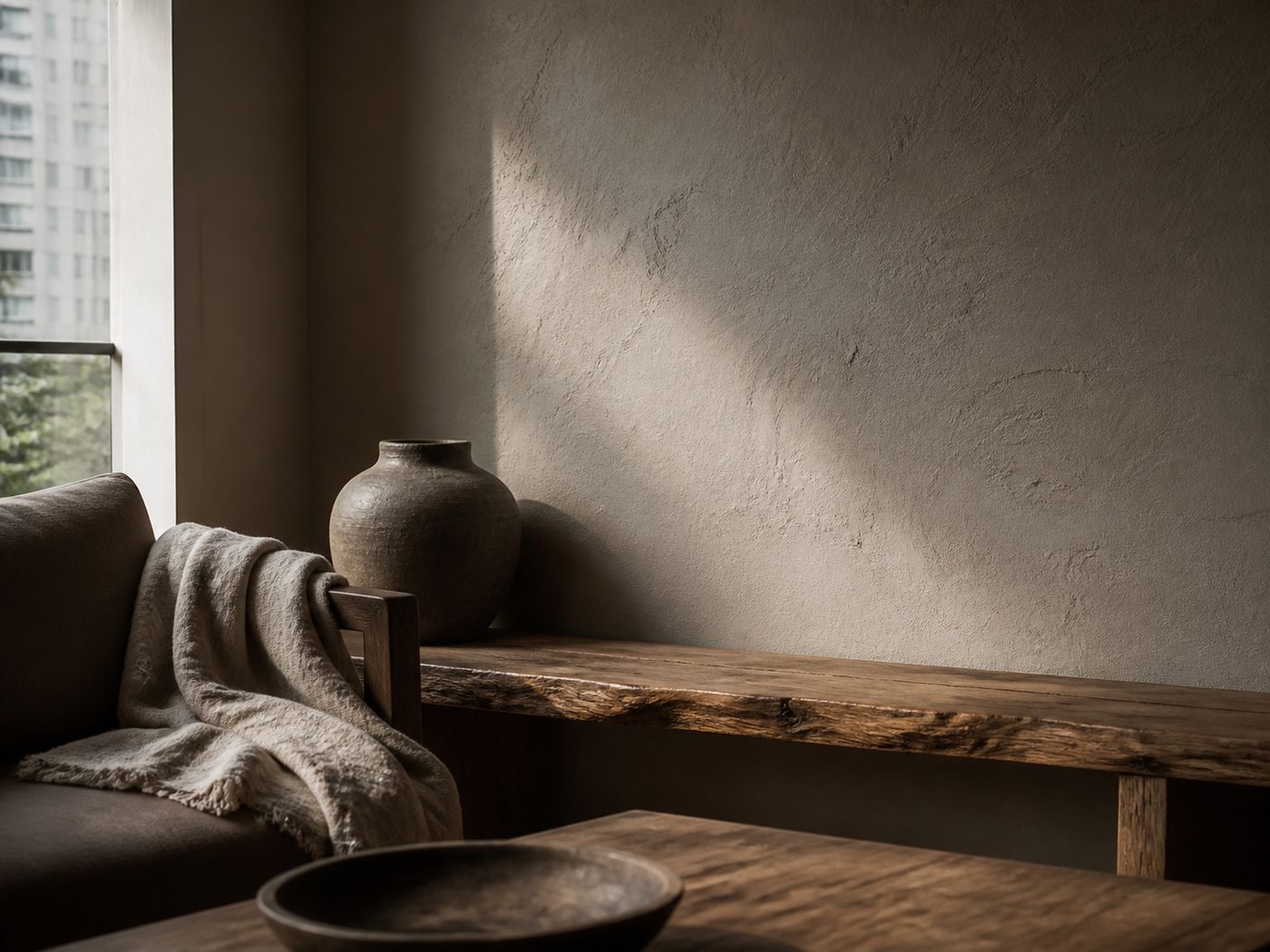 Wabi-Sabi Interiors in Singapore — illustrative reference image, not a Noble project