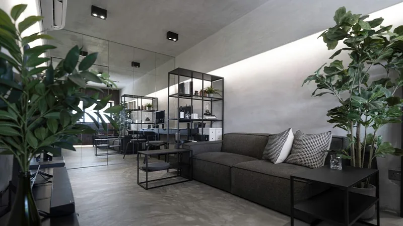 Modern Industrial Themed Bachelor Pad — interior by Noble Interior Design
